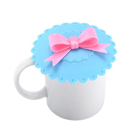 Fashionable Cup Lids Food-grade Silicone Cup Cover Heat-resistant Safe Healthy Silicone Lid with Bowknot 8 Colors: Lightblue
