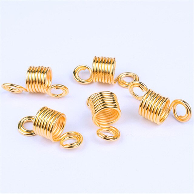 50PCS 10mm Hair Rings Braid Dreadlock Beads Stretch Spiral Shape Hair Cuffs Clips Tube For Braid Hairstyling Accessories Gold: 7 laps Gold