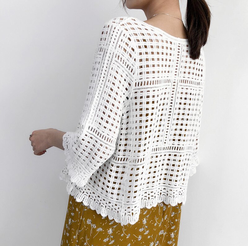 Casual Tops Vrouwelijke Dunne Stitch Hollow Vrouwen Zomer Uit Kant Half Mouw Gebreide O-hals Wit Bolero Gehaakte Open Vest