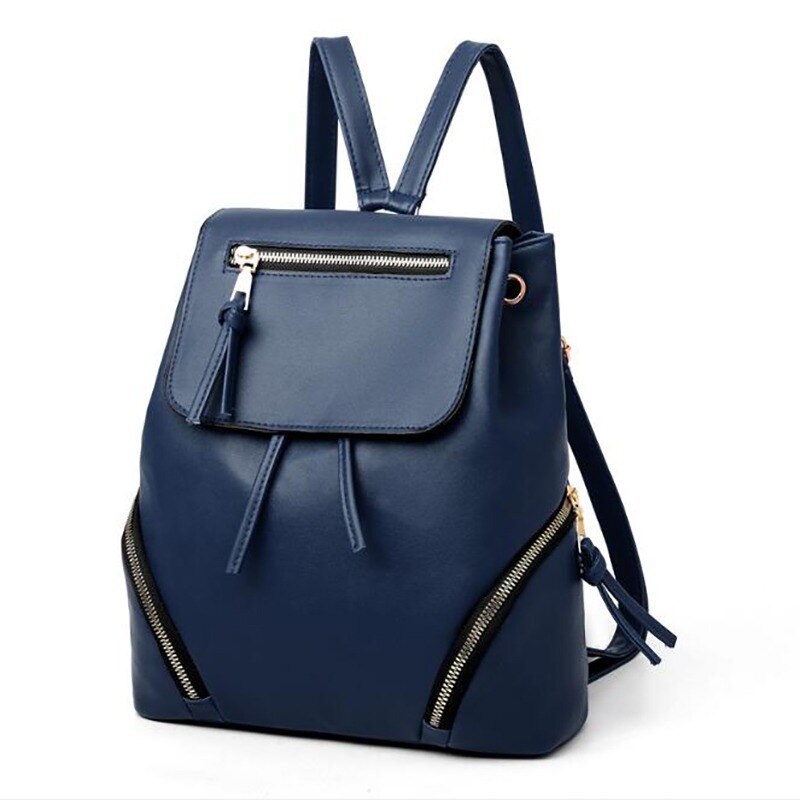 Women's PU leather backpack School bag classic black waterproof travel multi-function Shoulder bag: blue 4