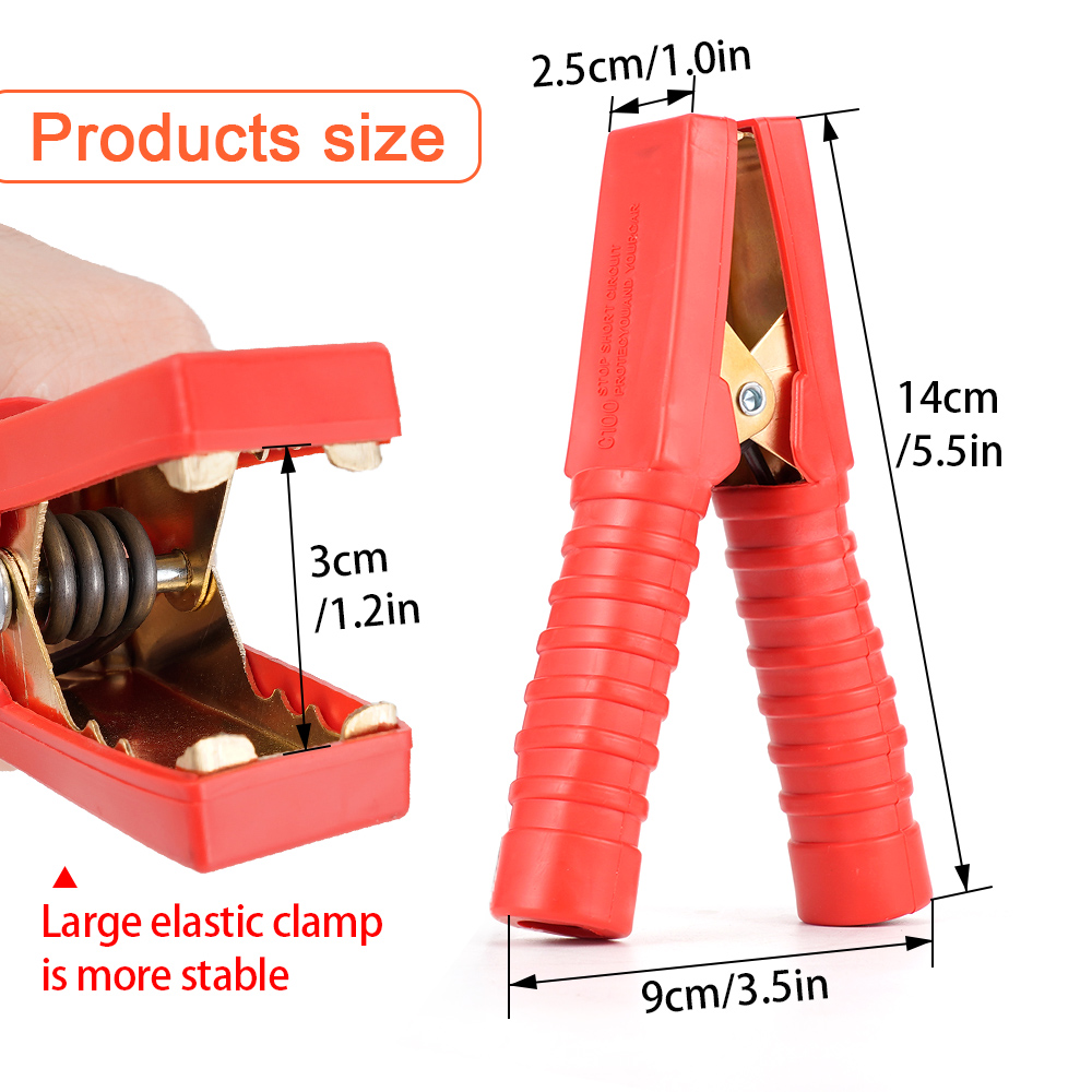 Terminal de pinzas de cocodrilo 500-1000A, conector de prueba de abrazadera de cocodrilo para batería eléctrica de coche de cobre para Cables de puente Boost, 2 uds.
