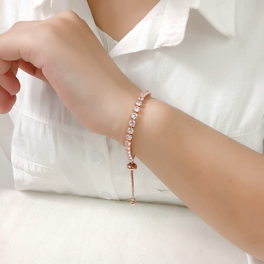 Tennis Armbanden Voor Vrouwen Shining Wit Goud Kleur Single-Layer Zirkoon Verstelbare Slider Gesp Bedelarmband Mode-sieraden