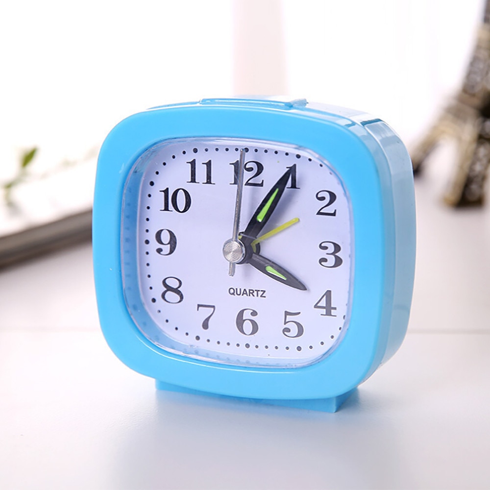 Vierkant klein bed, compact, reiskwarts, pieptoon, wekker, schattig, draagbaar bureauklokje, slaapkamer, nachtlampje