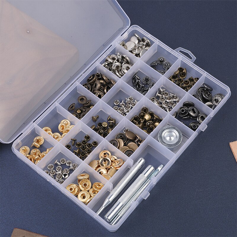 KAOBUY Leather Snap Fasteners Kit Metal Button Snaps Press Studs 4 Installation Tools Leather Snaps for Clothes