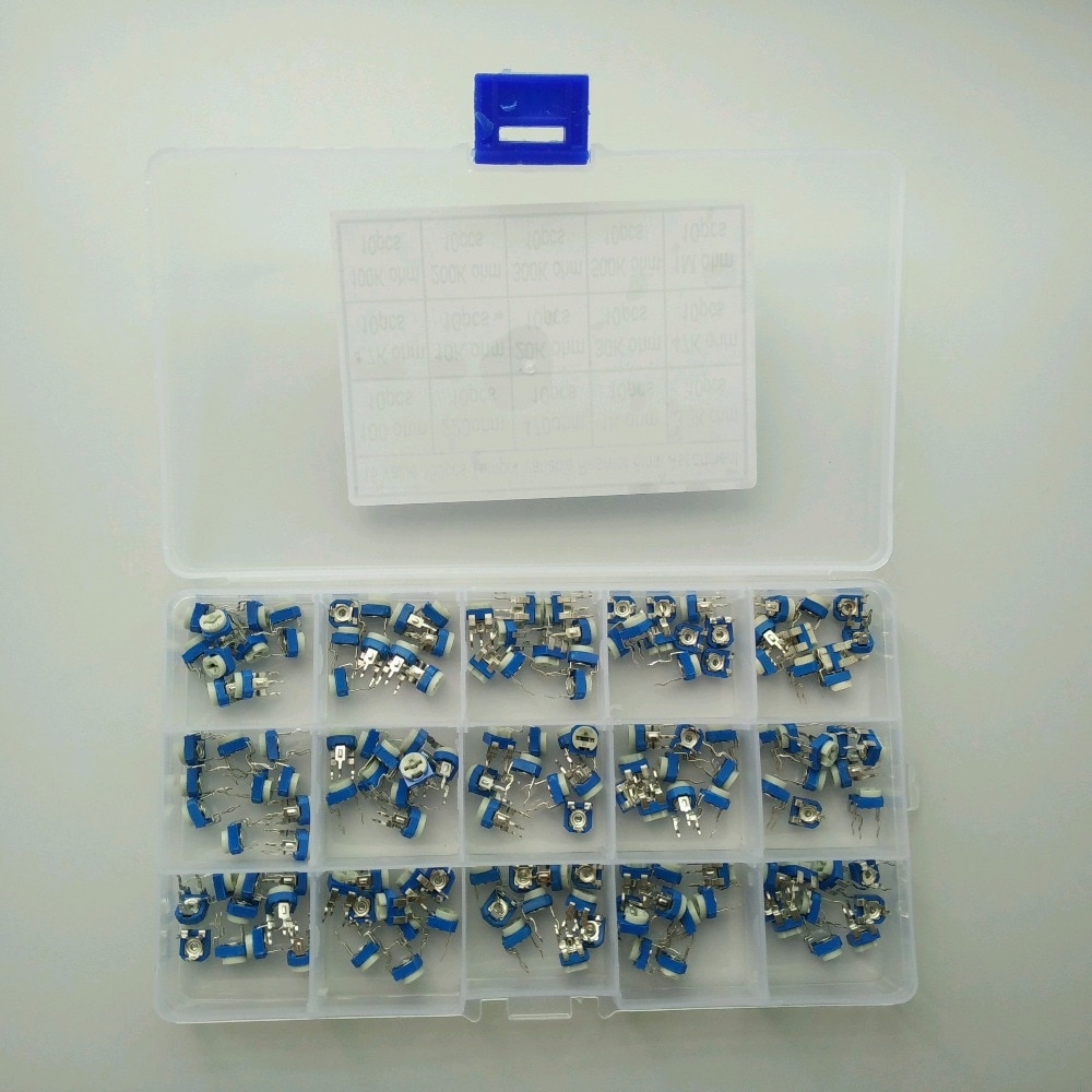 15 Values 150pcs 100ohm~1M ohm 100K 200K 300K 500K ohm Trimpot Pot Variable Resistor 6MM Potentiometer Assortment Kit