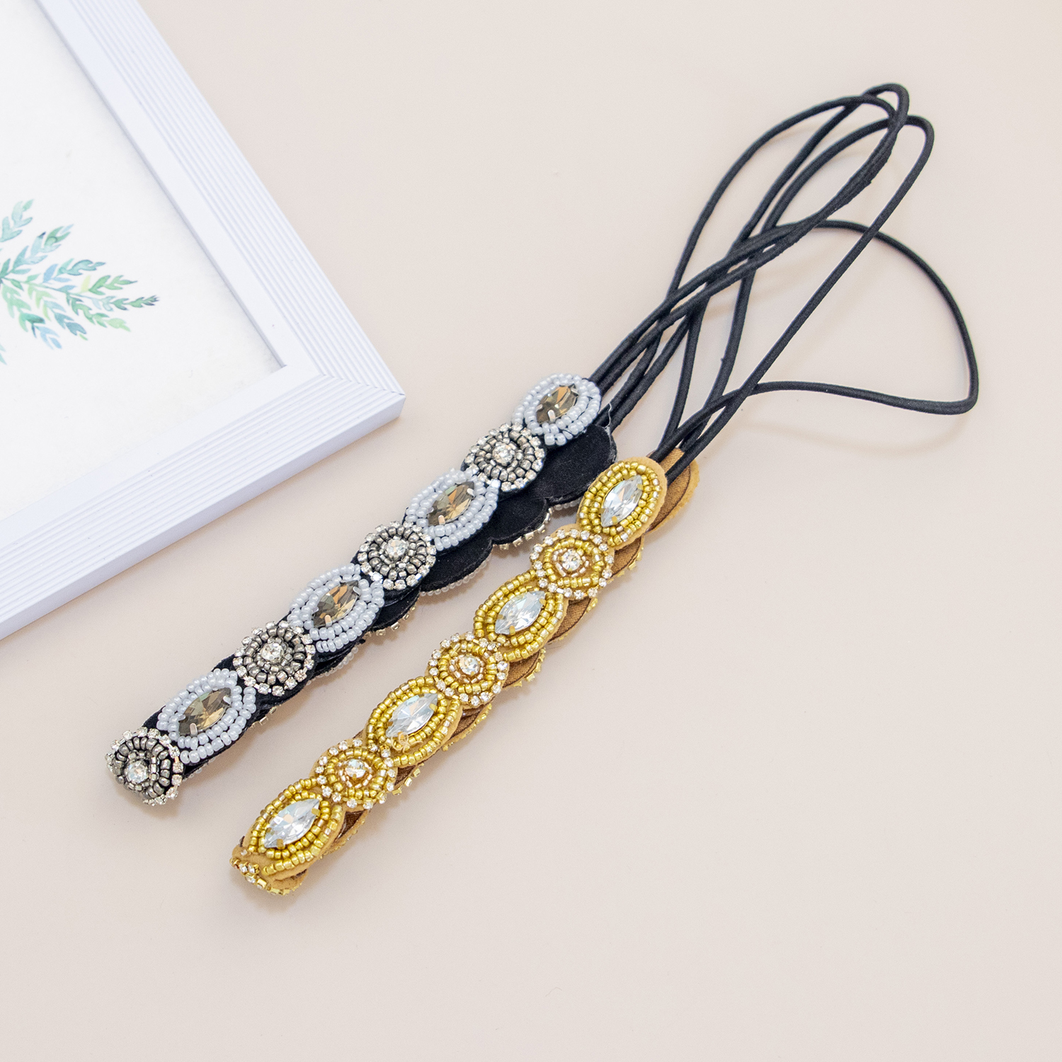Diadema bohemia para el cabello, diademas elásticas, Tiara con cuentas turquesas Vintage y diademas elásticas con diamantes de imitación, tocados para mujer