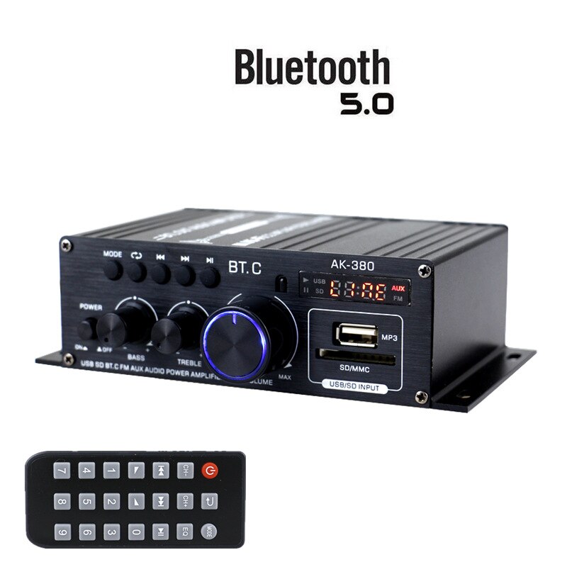 40Wx2 Bluetooth 5.0 Hifi Power Amplifiers for Home Car Audio 12V Digital Sound Amplifier Music Player Fm Radio Ak380
