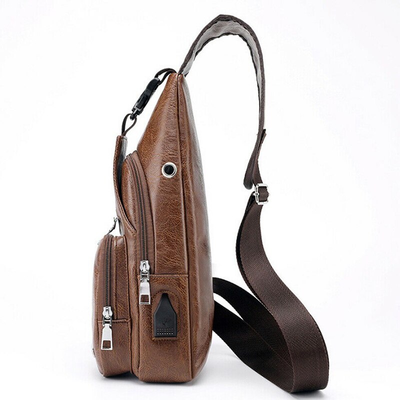 Bolso de pecho de piel auténtica para hombre, bandolera informal, a la , de gran capacidad, para negocios,