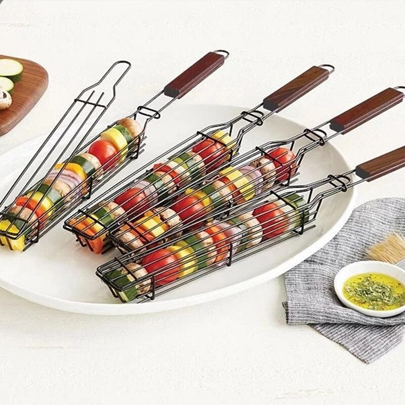 BBQ Grilling Basket Tools Stainless Steel Nonstick Barbecue Grill Basket Portable Mesh Kitchen Tools kitchen accessories Basket
