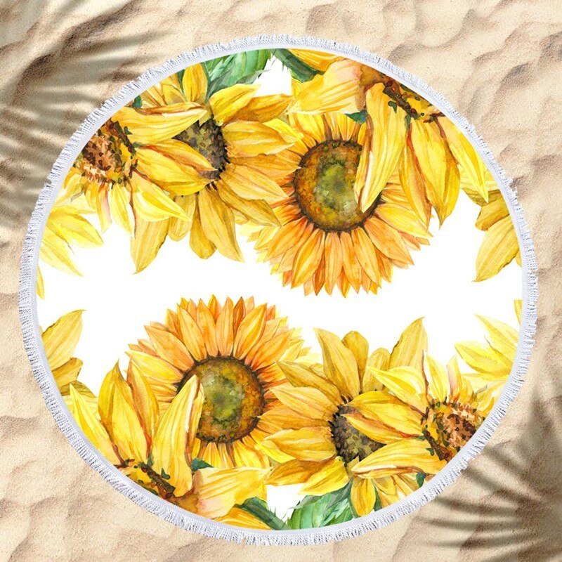Sunflower Microfiber Round Beach Towel Thick Shower Bath Towels Circle Swim Mat With Tassel Toalla De Playa Serviette De Plage