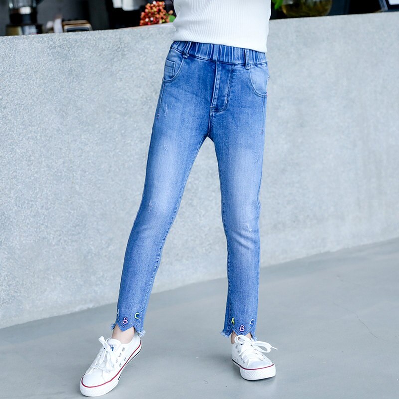 Børn sommer jeans til teenagere pige bogstav print denim bukser til piger jeans bukser til kvindelige børn skole pige tøj 4-13: 4