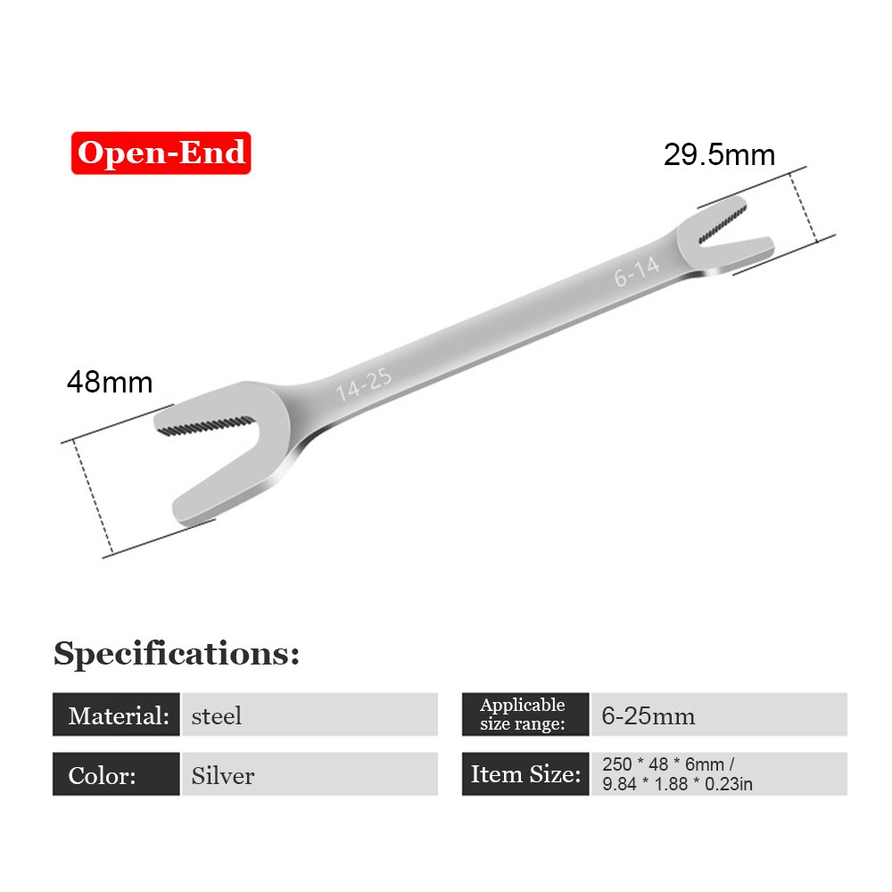 Llave de doble punta, llave abierta, llave dentada de mandíbula abierta 7/32-1 con apertura dentada de 6-25mm