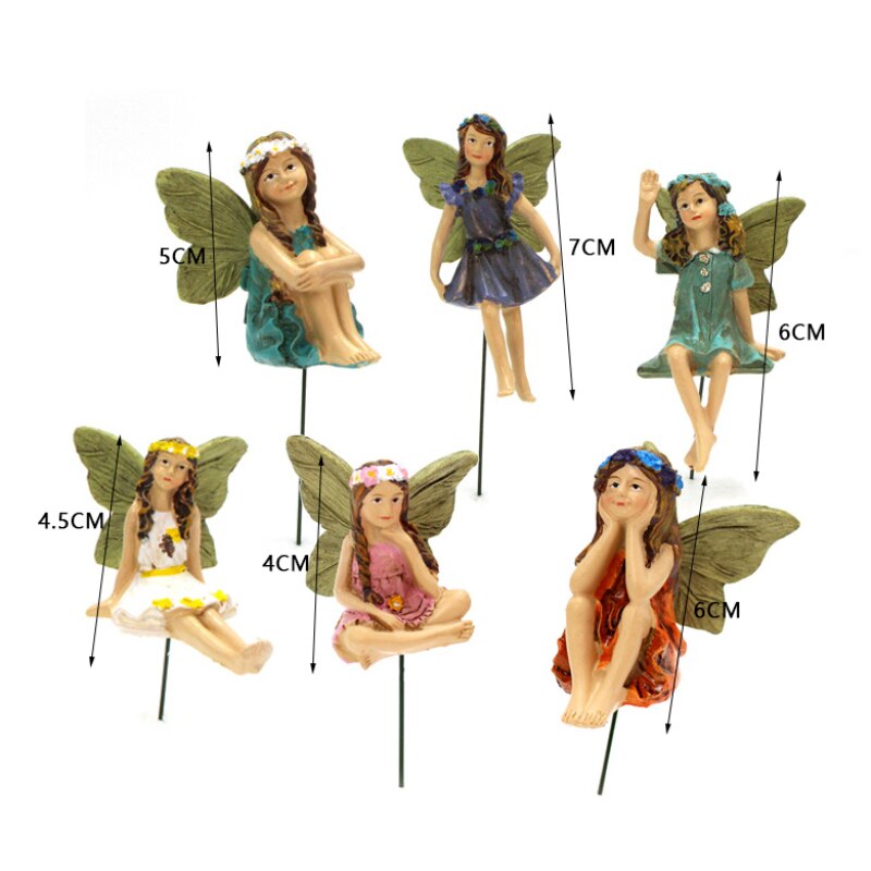 6pcs/set Garden Mini Fairy Figurines Little Girls Poted Plant Ornaments Landscape Home Lawn Decoration Garden Bonsai Craft Decor