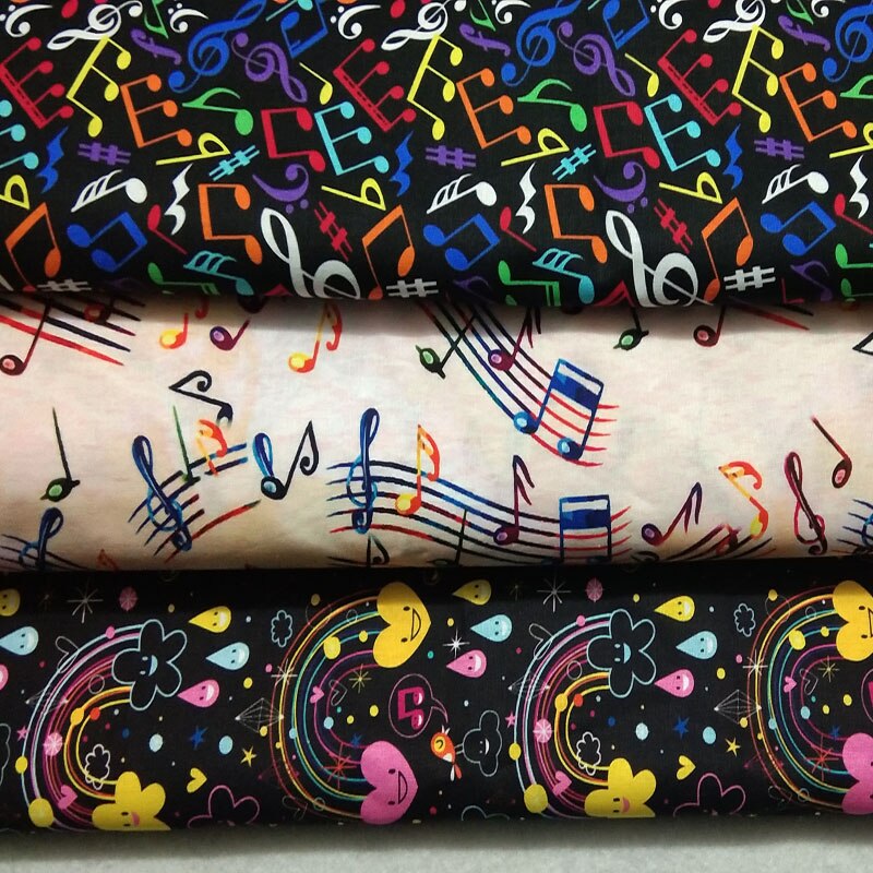Lot en tissu en coton imprimé Note musicale 30cm, joli motif 3 motifs, couture petite taille, décoration en Patchwork