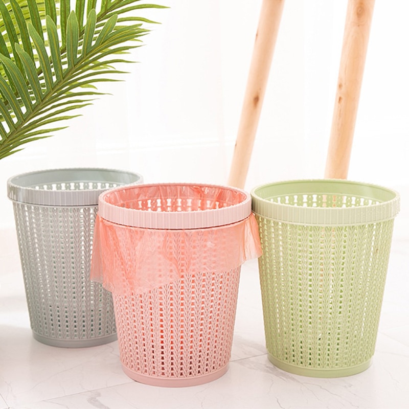Cubo de basura de plástico sin tapa para el hogar y la Oficina, cesta de almacenamiento redonda de ratán, para sala de estar, dormitorio, papelera, Herramientas de limpieza