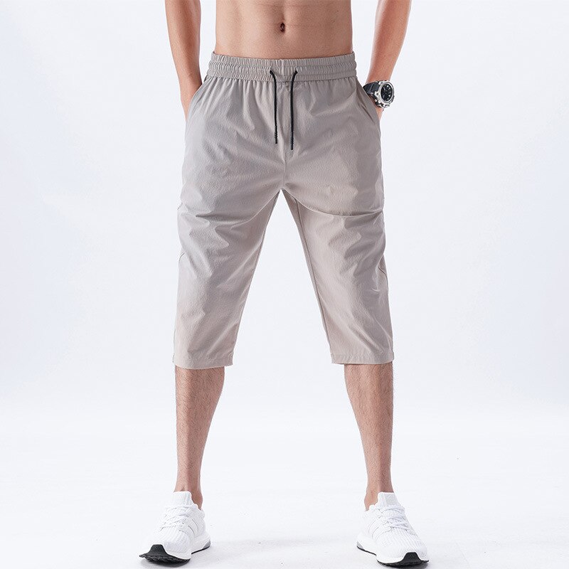 Herreshorts sommerridebukser tynde nylon bukser med 3/4 længder herre bermuda board hurtigtørrende strand sorte lange shorts til mænd: 4xl (183cm 93kg) / Lysegrå