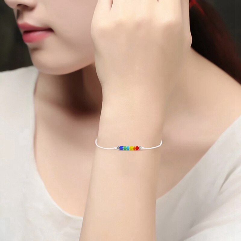 2 teile/satz gemischt Regenbogen Glas Perlen Seil Armbinde Schnur Freundschaft Perlen Karte Homosexuell Lesben Wünschen Paar Stolz Glück Schmuck