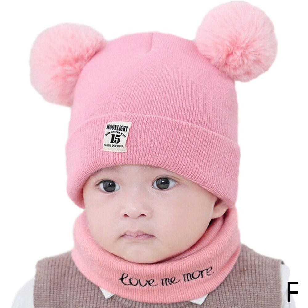 Helt nyfödd baby unge flicka pojke vinter varm stickad lurvig mössa varm solid söt pompom mössa söt boll  v7 d 7: F