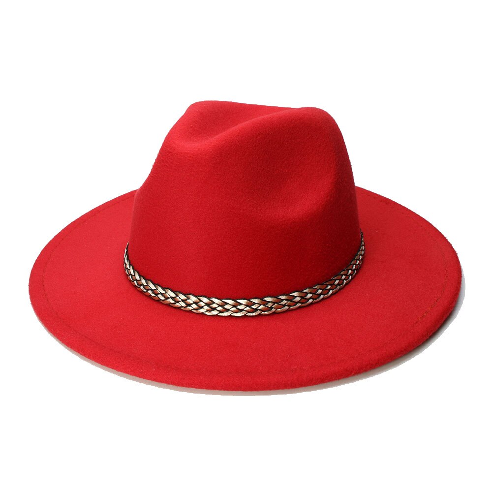 LUCKYLIANJI-gorro de ala ancha para niño, sombrero de ala ancha de lana Retro, Panamá, Jazz, banda de punto Champán (54cm/ajustado): Rojo