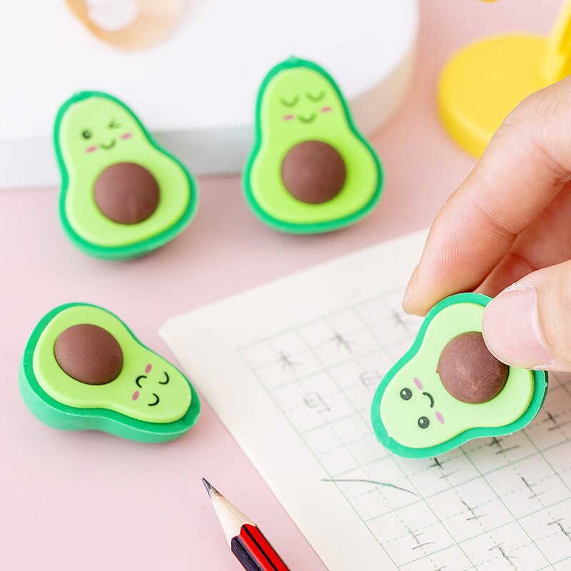 2 Stuks Leuke Fruit Gum Avocado Afneembare Gummen Voor Kinderen Kawaii Schoolbenodigdheden Stationaire Prijzen Voor Kids Stationaire