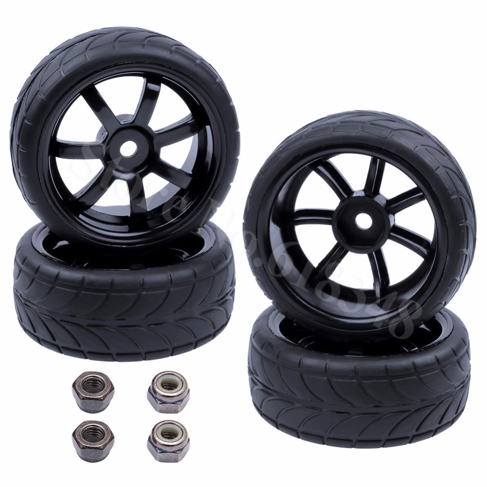 4Pcs 26mm Rubber RC Tyres & Wheel Rims Hex 12 For 1:10th HSP HPI Sprint 2 Drift RS4 On Road Cars 4WD