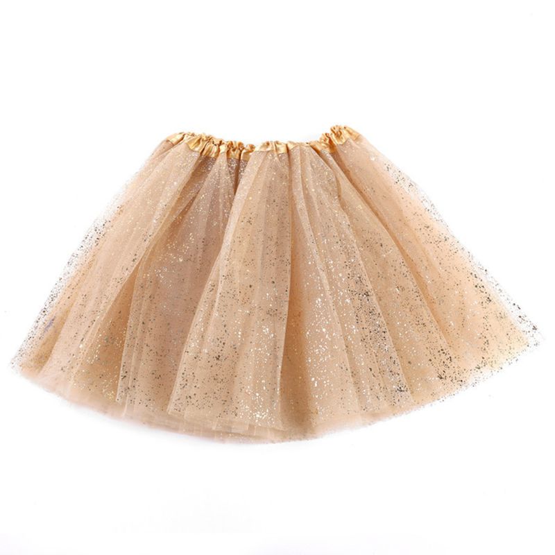 Infant Baby Girls Ballet Dance Tutu Skirt 3 Layers Tulle Glitter Golden Sequins Fluffy Princess Mesh Pettiskirt 0-8 YearQX2D: Gold S