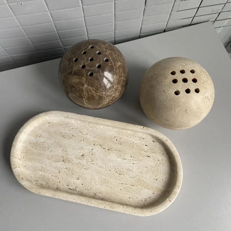 Small Natural Marble Tray, Carving Oval Sundries Storage, Home Ornaments, Tray Storage, 25x12x2cm