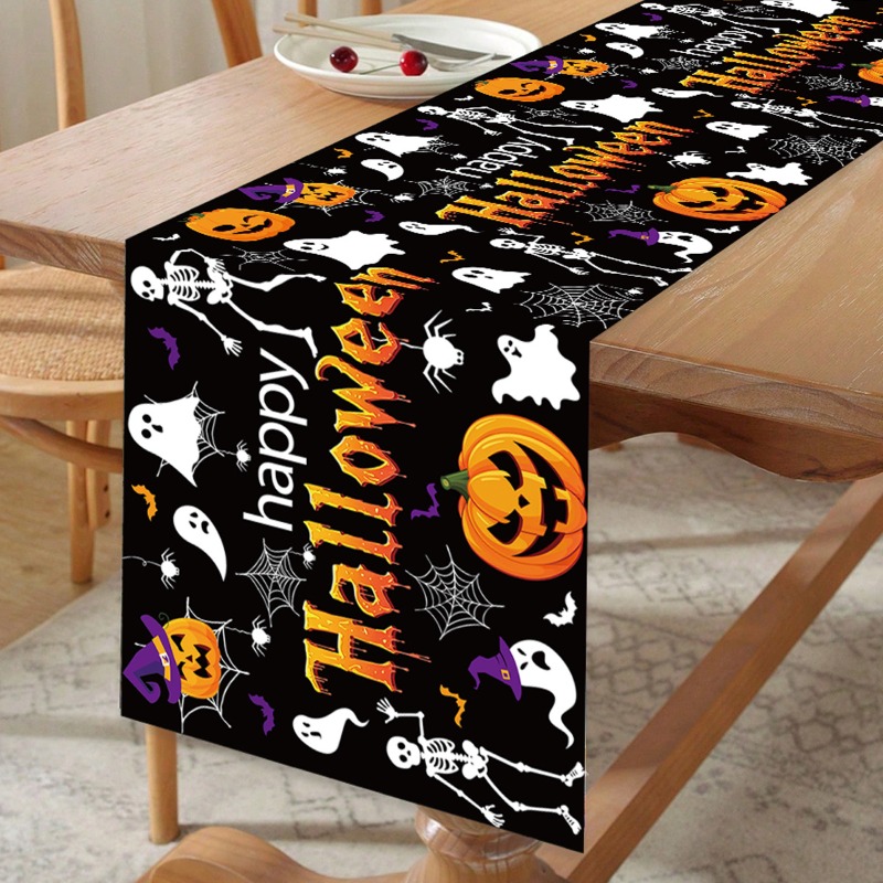 Halloween bordlöpare halloween festdekoration barngåvor kuslig pumpa spöke bordlöpare bus eller godis festtillbehör: 30*220cm / Blå