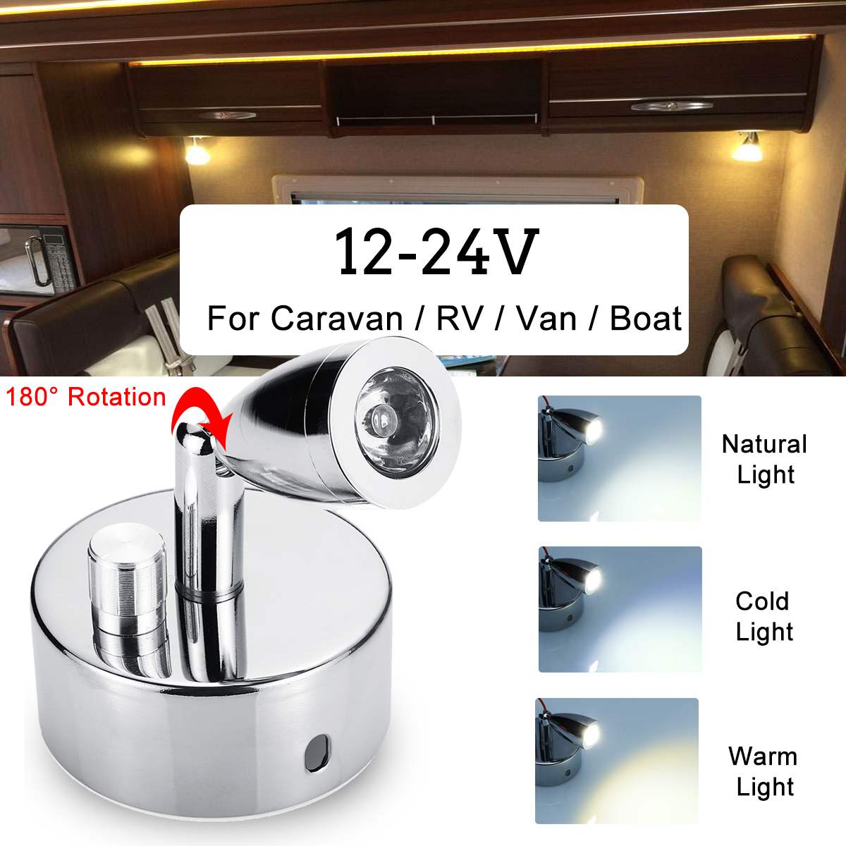 12-24V Adjustable LED Spot Reading Light Interior Spotlight Dimming Knob Switch For RV Caravan Boat Truck Reading Desk lamp