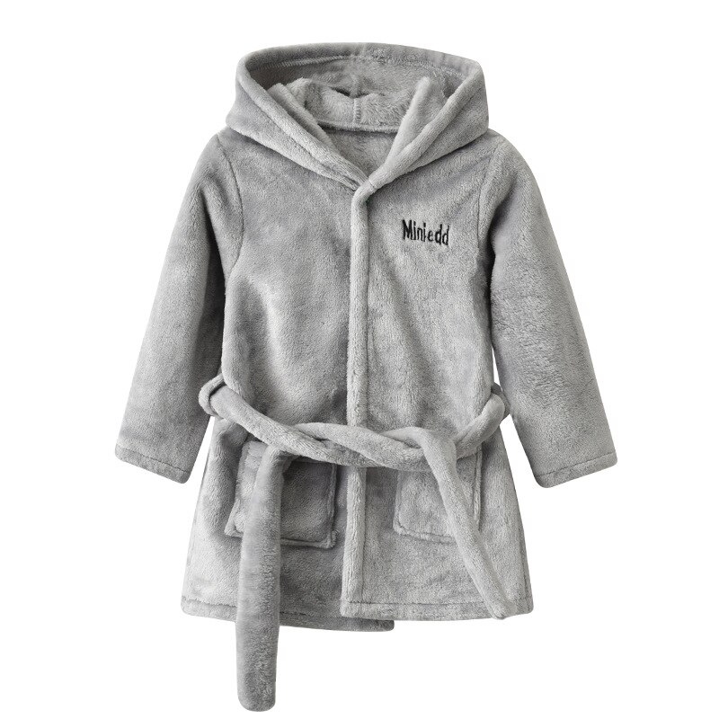 Herfst En Winter Baby Meisjes Jongens Nachtkleding Kinderen Plus Fluweel Zachte Hooded Warm Night Jassen Zuigelingen Effen Kleur Veter gewaden: Grijs / 73CM