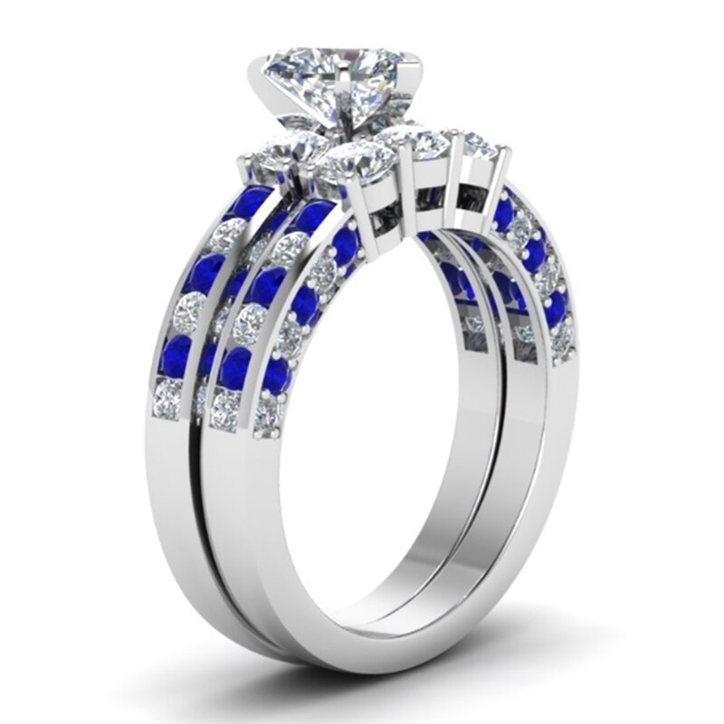 Parringar - män& #39 ; s 8mm blå rostfria stee ring dam & #39 ;s blå ring 2.0ct hjärta kristall bröllopsförlovningssmycken