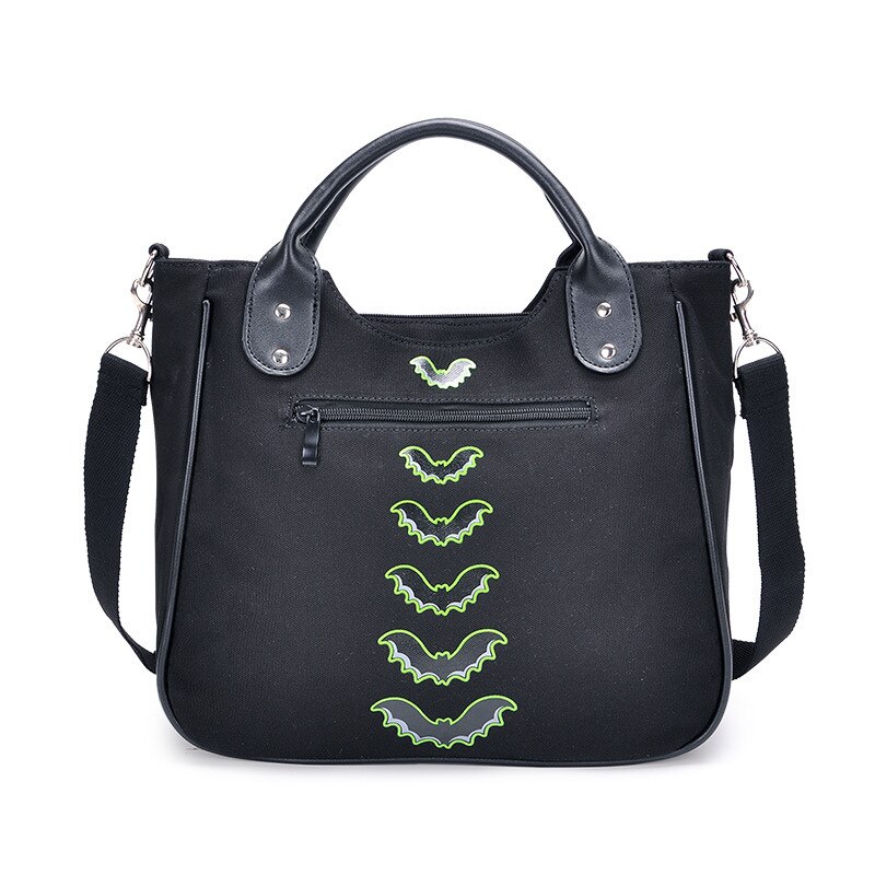 JIEROTYX Canvas Tote Bag - Cartoon Gothic Floral Print - Women's Shoulder Handbag - Casual Punk Style - 40x36x14cm