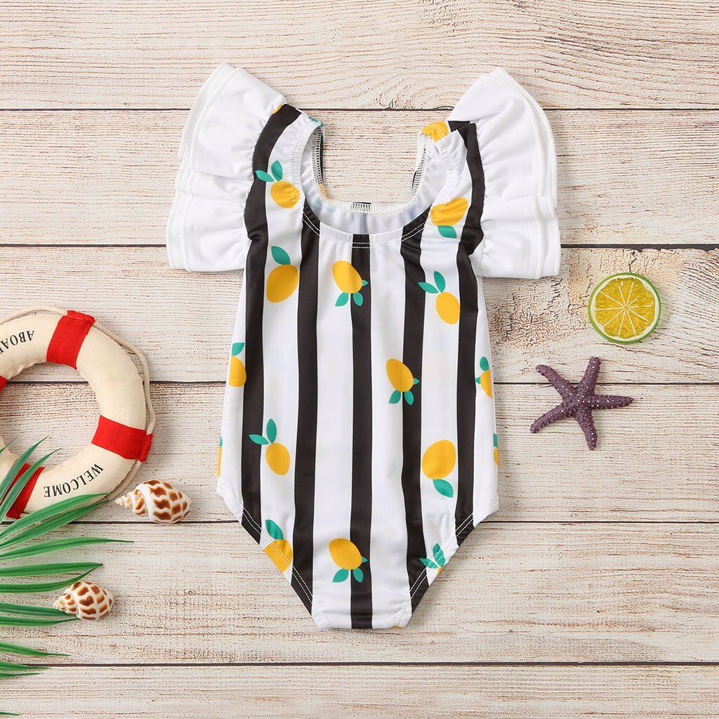 Toddler SS25 Stripe Floral Embroidery Puff Sleeve One-Piece Swimsuit (1-6y) - 2 Colors main image 1