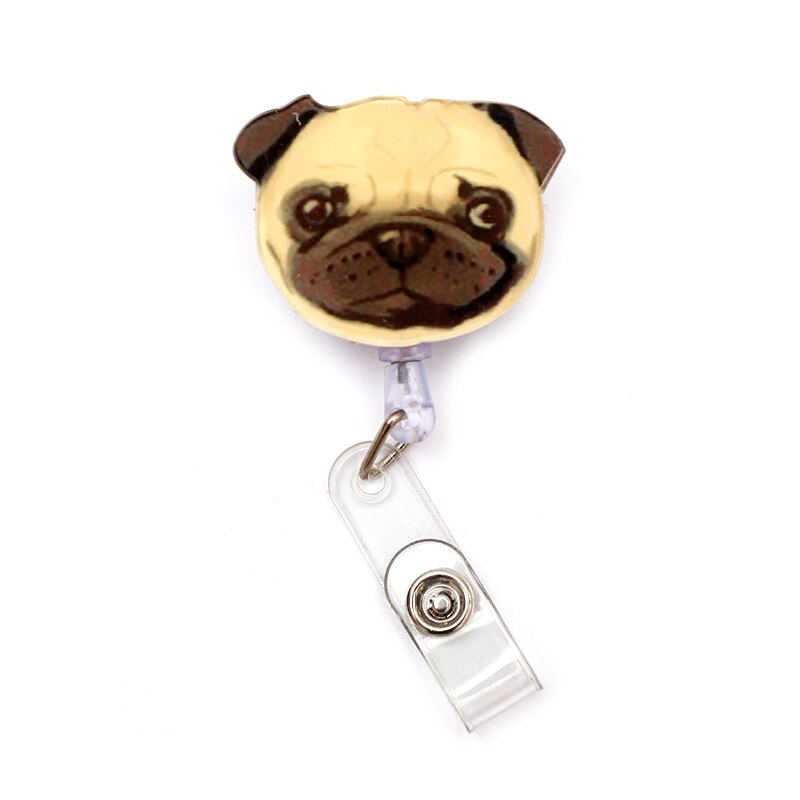 Soporte de tarjeta retráctil para perro de colores, para Bulldog, payaso, carrete de insignia, exposición de Enfermera, Tarjeta De Nombre: Blanco