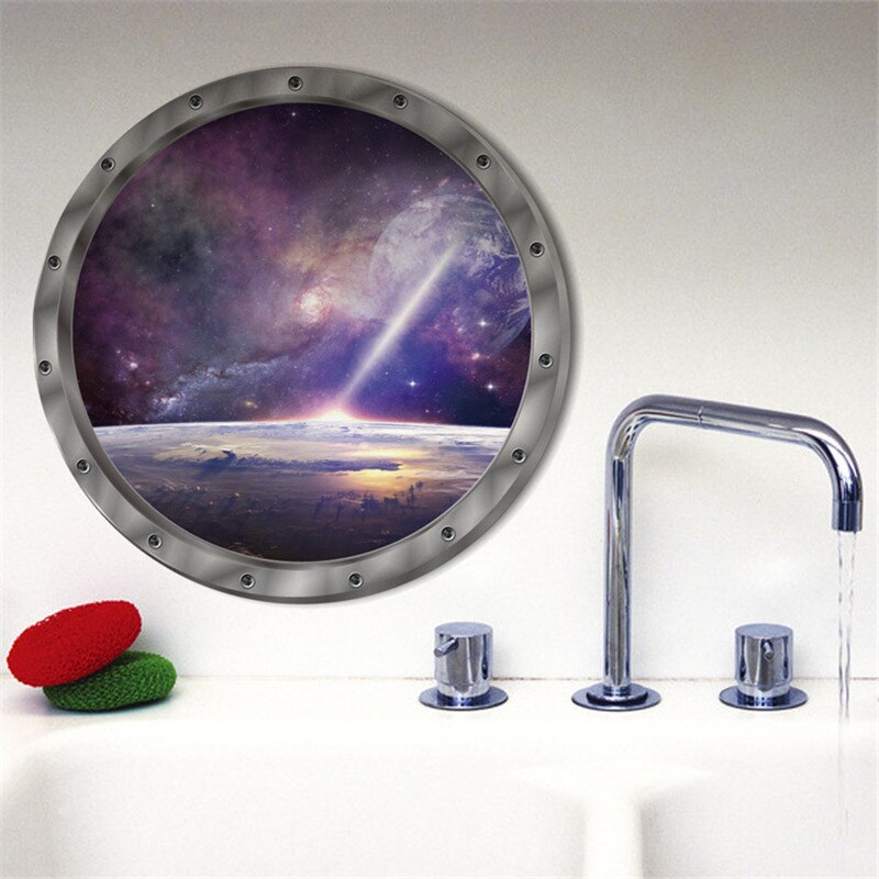 Underwater Scene Porthole Vinyl Wall Decal Seals Family Wall Art Ocean View 3D Illusion Kids Wall Decal Sea Outside Of Submarine