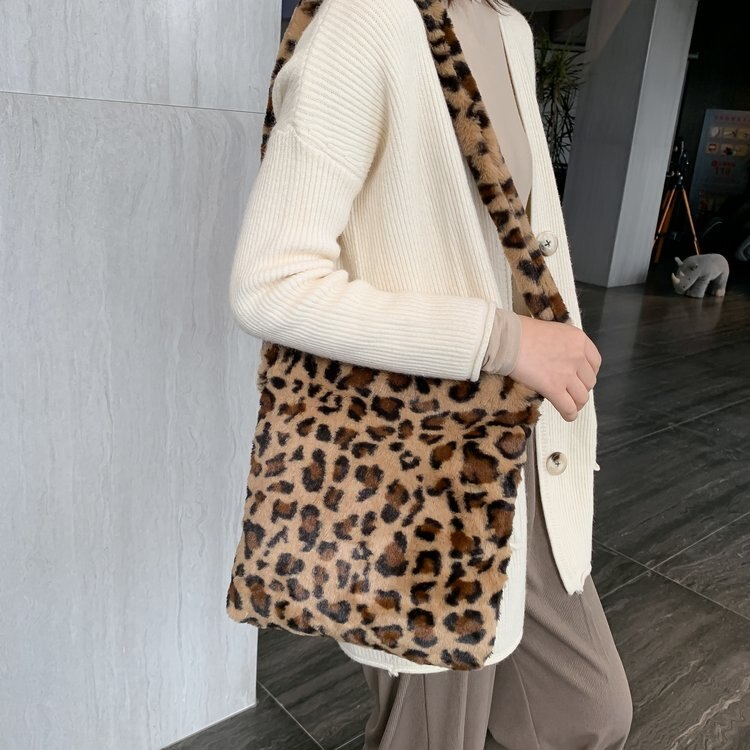 Bonttas dierenprint luipaardtas dames dames winter warme crossbody tassen beroemd merk grote capaciteit schoudertas clutch