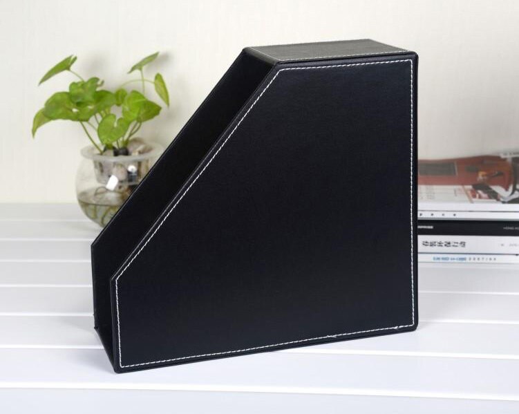 1-slot a4 houten lederen office desktop bestand boek tijdschrift stand rack houder tafel document filing box organizer zwart 224A