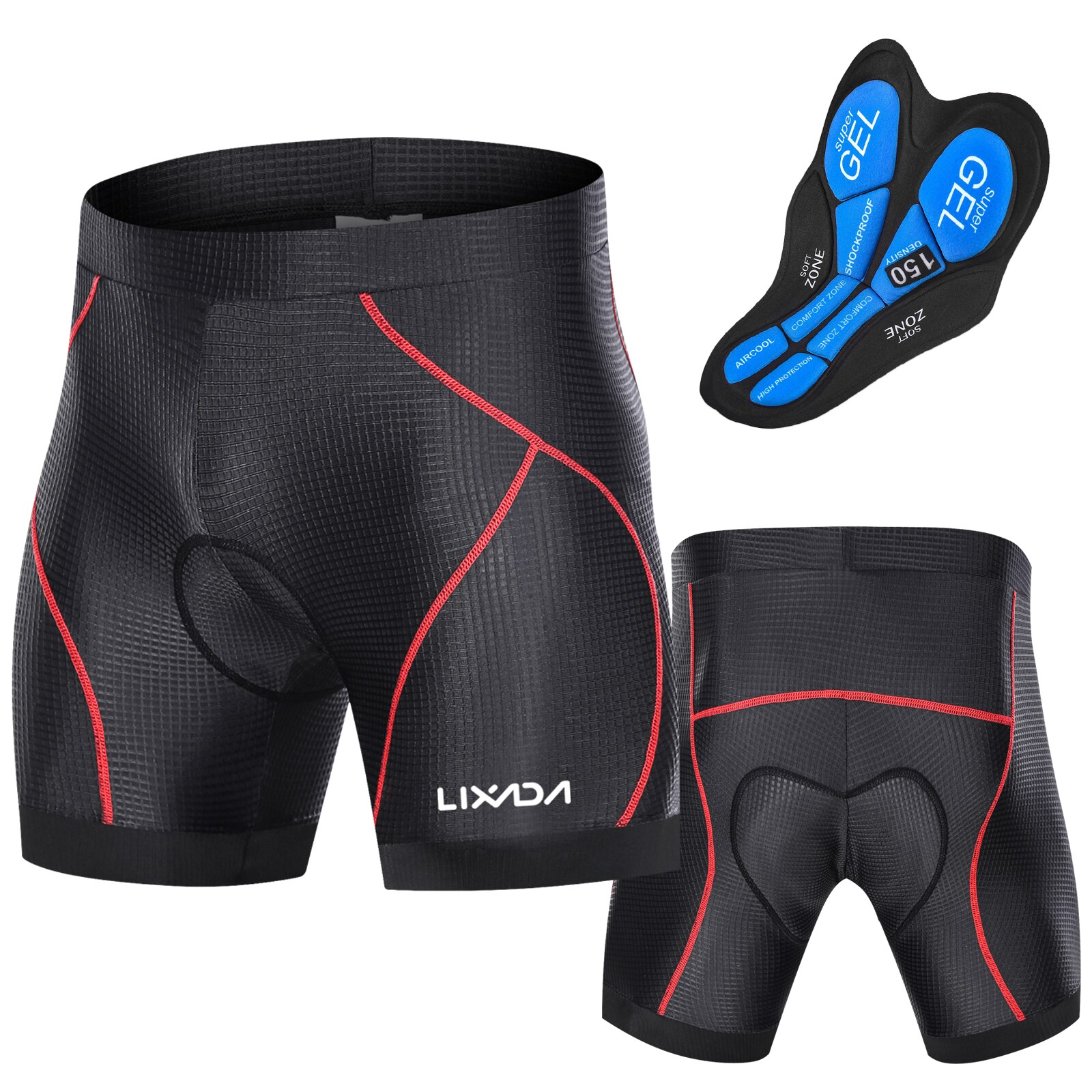 LIXADA Men Bike Padded Shorts with Anti-Slip Leg Grips Cycling 3D Padded Shorts Bicycle Padding Riding Shorts Biking Underwear: Red / L