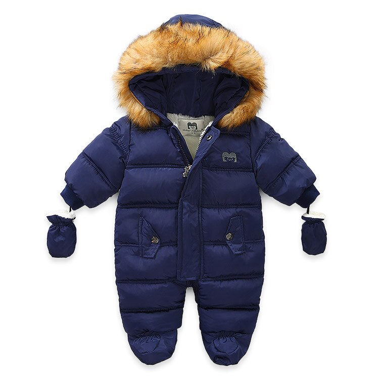 Pasgeboren Baby Winter Kleding Waggel Jumpsuit Hooded Binnenkant Fleece Meisje Jongen Kleding Herfst Overalls Kinderen Bovenkleding: Navy blue / 6m