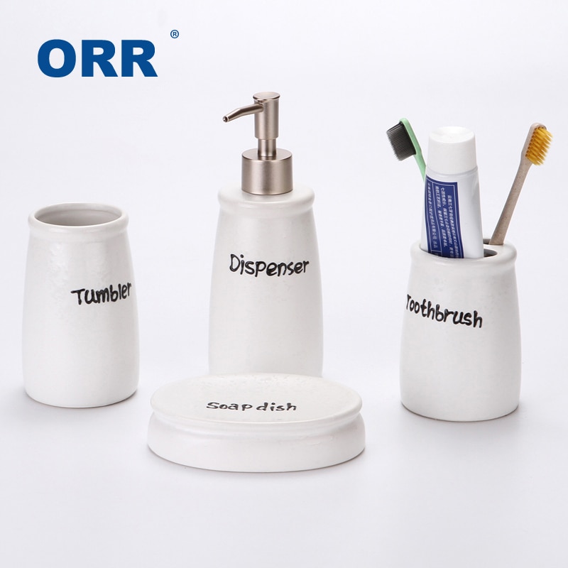 Blk/Wt Bathroom four Ceramic sanitary supplies ware Cups toothbrush holder soap dispenser Bath display sabonetei Articulos ORR