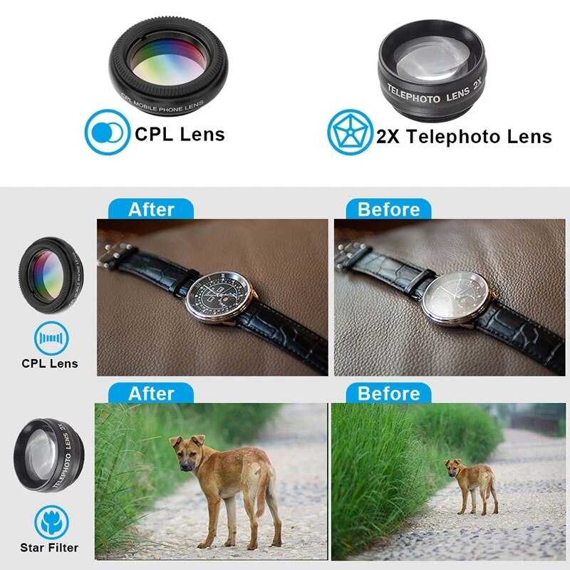 Apexel 15X Super Macro Lens Telefoon Camera 5 In 1 Universele 0.63x Fisheye Groothoek Telescoop Lens Met Cpl Voor alle Smartphones