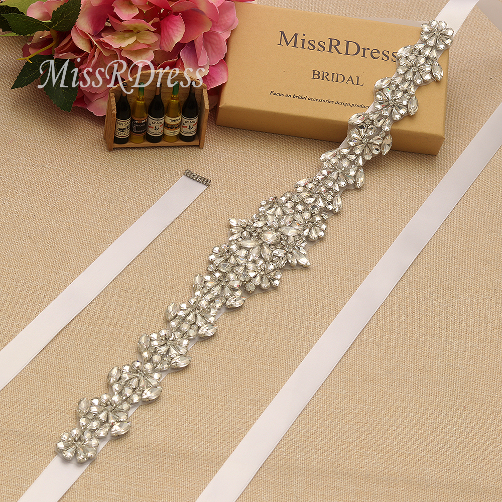 MissRDress Strass Gürtel Handmade Kristall Braut Gürtel Silber Diamant Hochzeit Schärpe Für Braut Zubehör JK911