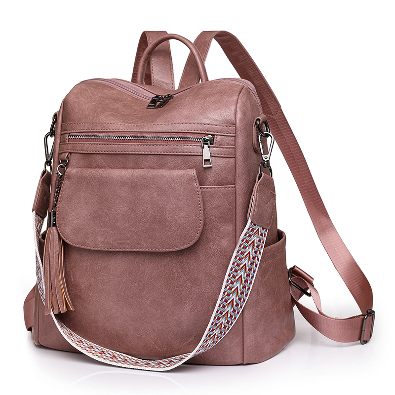 Women Backpacks Shoulder Bag Soft Leather Backpack Ladies Travel Bag Large School Bags for Teenage Girls: Pink