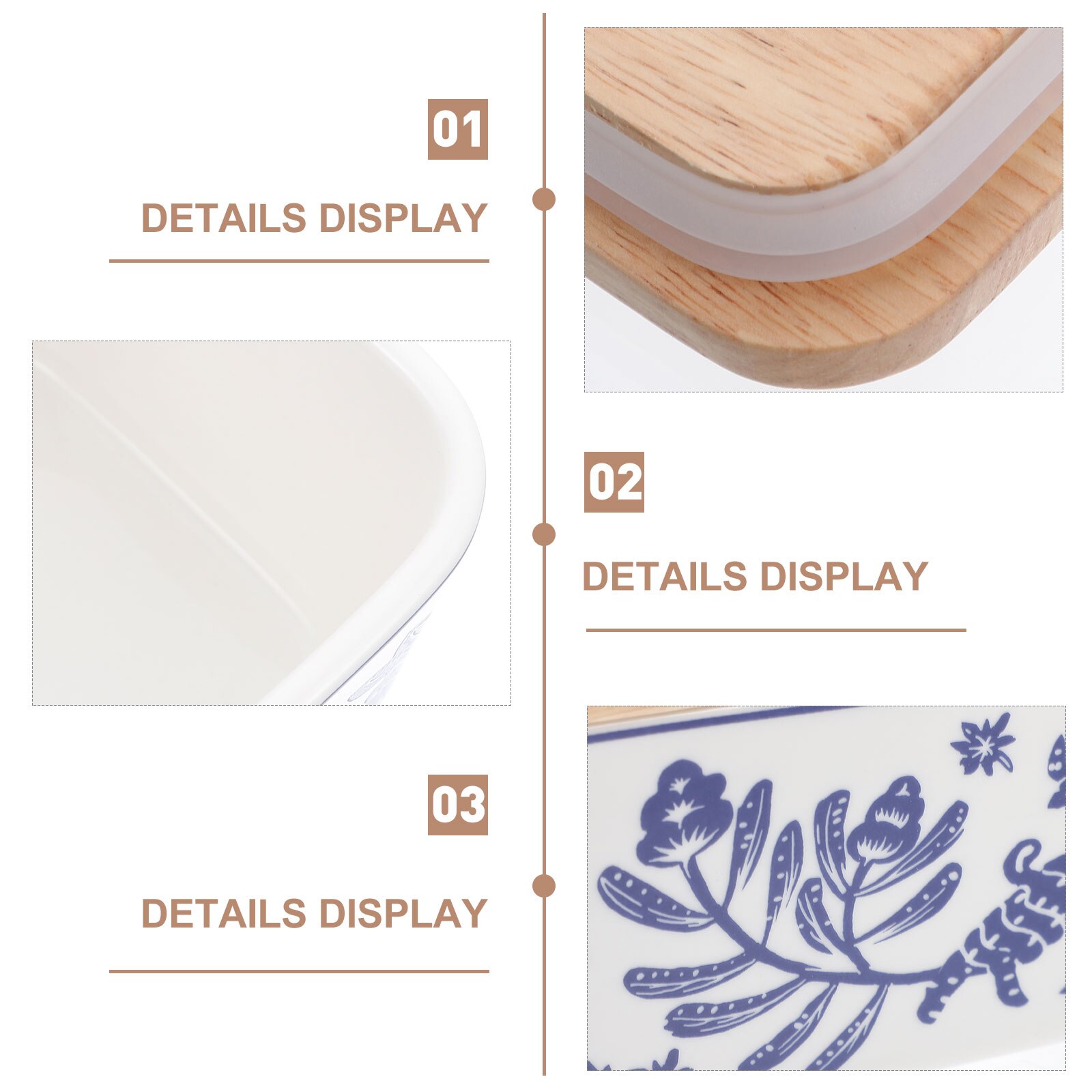 1pc Patterned Ceramic Butter Box Butter Keeper Container with Wooden Lid