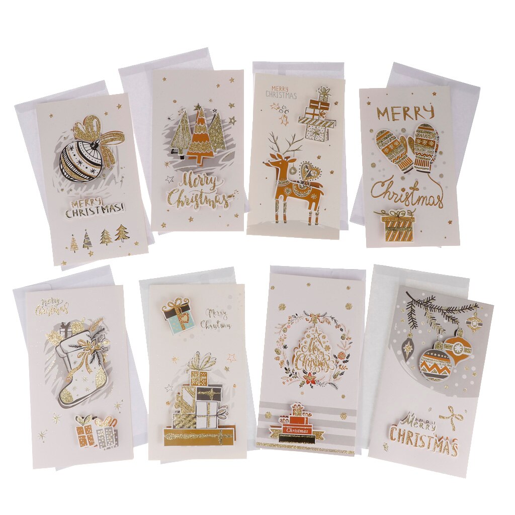 8 st / set god jul gratulationskort bulk box set xmas card kuvert: F
