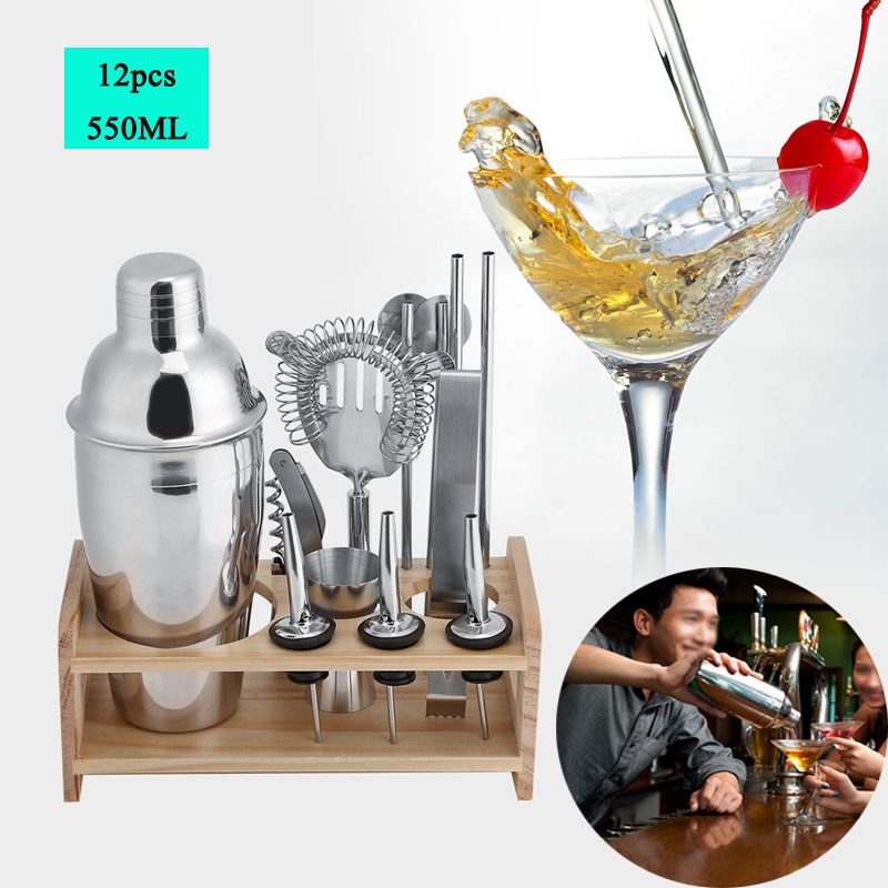 12 Pcs Stainless Steel Cocktail Shaker Mixer Drink Alcohol Party Bar for Martini Tool Set non- toxic, corrosion resistance