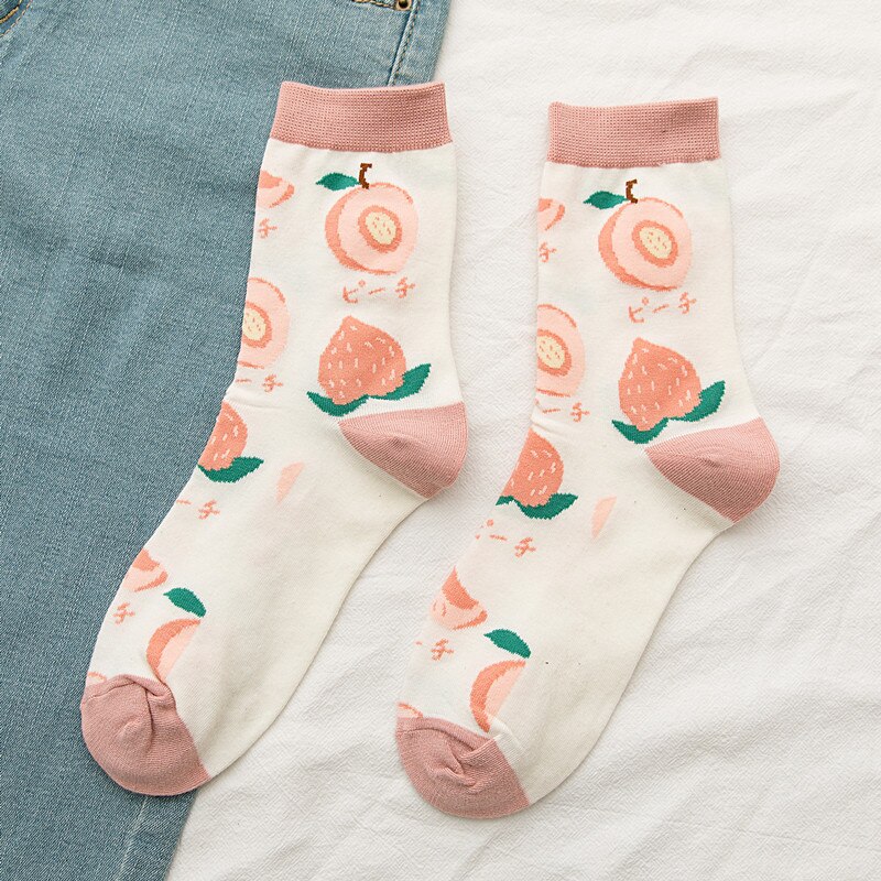 1 par søde avocado jordbær banan frugt mad medium strømper sjove japanske søde stil sokker afslappede kawaii pige sokker: F