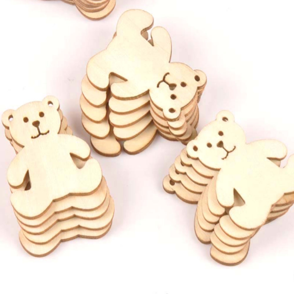 12 pieces of small bear pattern woodwork DIY crafts scrapbook home decoration natural wooden ornaments and accessories
