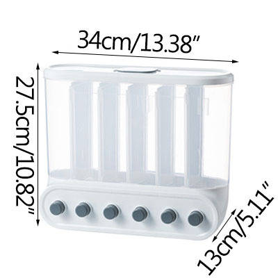 Kitchen Containers Cereal Dispenser Wall-Mounted Sealed Food Storage Containers Grain Dispenser Food Can Home Cereal Container: 6 grids white