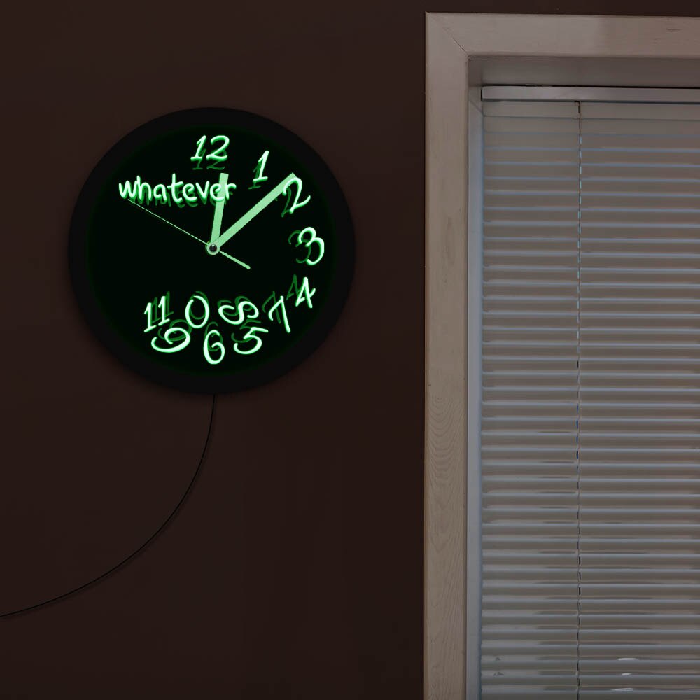 Whatever You Are Late Anyway LED Neon Wall Clock Modern Whatever LED Lighted Time Clock Vintage Illuminated Wall Clock